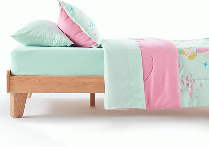 SLEEP ZONE 3 Pieces Comforter Set, Breathable & Super Soft All Season Kids Comforter Set, Cartoon Design for Children, Girls, Easy Care, Washable (Mermaid Princess, Full/Queen) - LeafyLoom