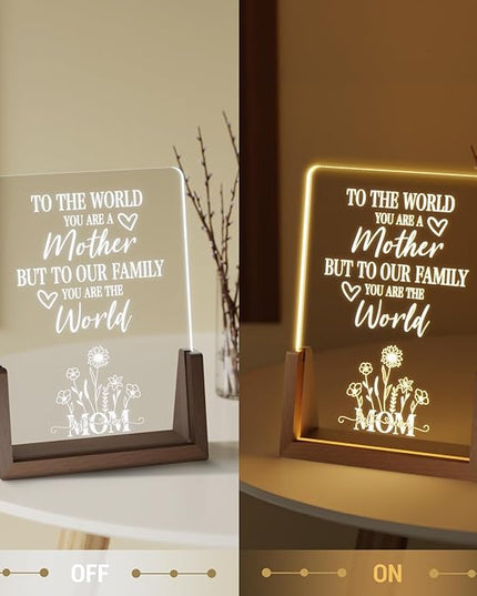 Sentimental Mothers Day Gifts for Mom from Daughter Son Kids, Walnut Night Light with Heartwarming Plaque for Mom's Birthday, Unique Mother's Day Gift Ideas for Wife, Best Mom Ever Gifts - LeafyLoom