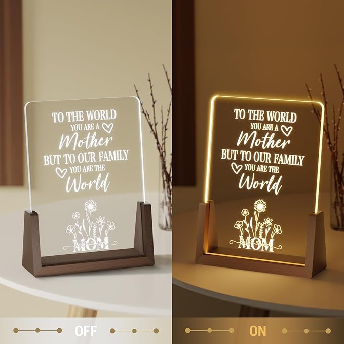 Sentimental Mothers Day Gifts for Mom from Daughter Son Kids, Walnut Night Light with Heartwarming Plaque for Mom's Birthday, Unique Mother's Day Gift Ideas for Wife, Best Mom Ever Gifts - LeafyLoom