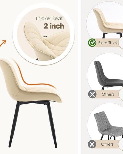 YOUNUOKE Dining Chairs Set of 2 Mid Century Modern Kitchen Chair Comfortable Upholstered Faux Leather Dinner Chairs for Kitchen Dining Room, Beige - LeafyLoom