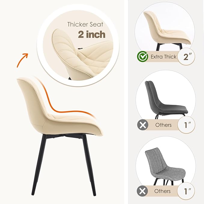 YOUNUOKE Dining Chairs Set of 2 Mid Century Modern Kitchen Chair Comfortable Upholstered Faux Leather Dinner Chairs for Kitchen Dining Room, Beige - LeafyLoom