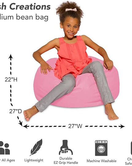 Posh Creations Bean Bag Chair for Kids, Teens, and Adults Includes Removable and Machine Washable Cover, Solid Pink, 27in - Medium - LeafyLoom
