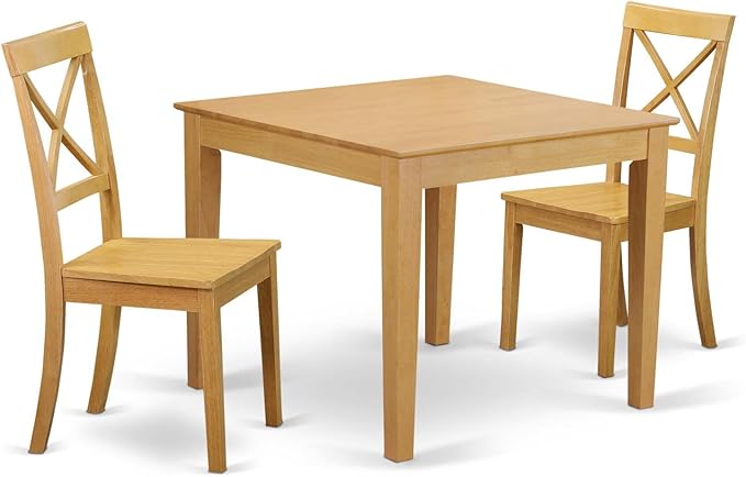 East West Furniture Oxford 3 Piece Set Contains a Square Dining Room Table and 2 Kitchen Chairs, 36x36 Inch, Oak - LeafyLoom