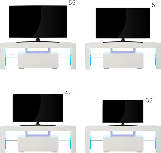 51Inch TV Stand Base, Entertainment Center Cabinet with LED Light Media Console for Living Room, Bedroom, White - LeafyLoom