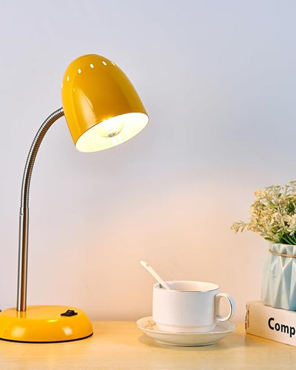 Eye-Caring Table Lamp of Simple Designs Home E26 Led Screw Basic Metal Desk Lamp with Flexible Gooseneck Hose Neck Study Lamp for Bedroom Office Living Room Convenient On/Off Switch(Yellow) - LeafyLoom