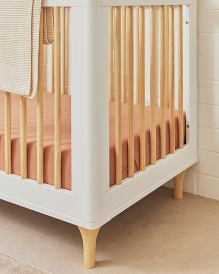 Babyletto Lolly 3-in-1 Convertible Crib with Toddler Bed Conversion Kit in White and Natural, Greenguard Gold Certified - LeafyLoom