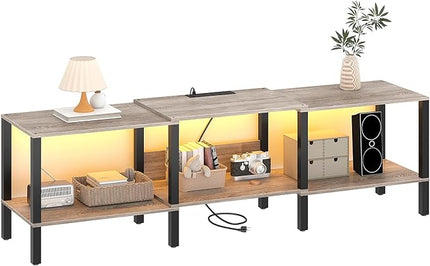 LED TV Stand with Power Outlet for Living Room+75 Inch Wood TV Media Console for 45/55/65/75 inch TVs，Industrial TV Stand，TV Stand Media Entertainment Center,Greige LTV06ZE - LeafyLoom