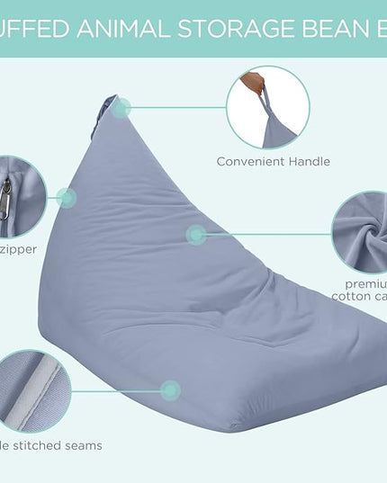 Aubliss Stuffed Animal Storage Bean Bag Chairs Cover, 50"x 35" Extra Large Velvet Bean Bags Chair for Kids & Adults, Ultra Soft Zipper Beanbag Toy Storage for Boys Girls - Grey - LeafyLoom
