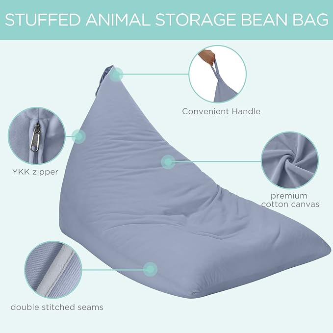 Aubliss Stuffed Animal Storage Bean Bag Chairs Cover, 50"x 35" Extra Large Velvet Bean Bags Chair for Kids & Adults, Ultra Soft Zipper Beanbag Toy Storage for Boys Girls - Grey - LeafyLoom