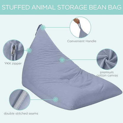 Aubliss Stuffed Animal Storage Bean Bag Chairs Cover, 50"x 35" Extra Large Velvet Bean Bags Chair for Kids & Adults, Ultra Soft Zipper Beanbag Toy Storage for Boys Girls - Grey - LeafyLoom