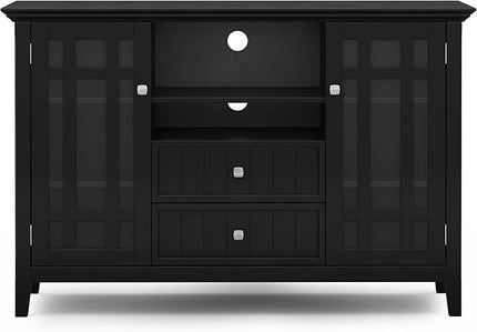 SIMPLIHOME Bedford SOLID WOOD Wide Transitional Media Stand for TVs up to 60 inches for The Living Room and Entertainment Center, 53 inch, Black - LeafyLoom