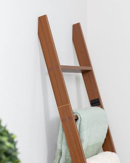 Blanket Ladder for Living Room and Bedroom, 6-Tier Wall Leaning Laminate Snag Free Construction (Brown) Rustic Decorative Farmhouse Blanket Storage, Quilt Rack, Ladder Shelf, Easy Assembly - LeafyLoom