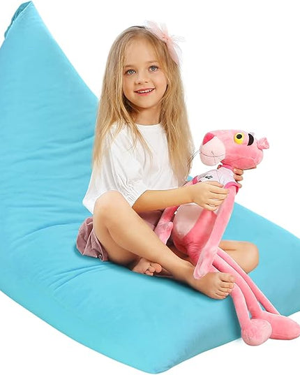 Aubliss Stuffed Animal Storage Bean Bag Chairs Cover, 50"x 35" Extra Large Velvet Bean Bags Chair for Kids & Adults, Ultra Soft Zipper Beanbag Toy Storage for Boys Girls - Blue - LeafyLoom