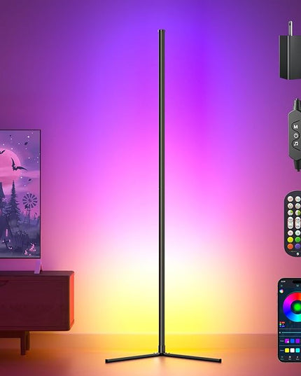 Buyya Smart LED Floor Lamp: 65 Inch RGB Corner Lamp 16 Million Colour Changing Corner Light Music Sync DIY Mode with APP/Remote Control Standing Lamps for Living Room Bedroom Decoration - LeafyLoom