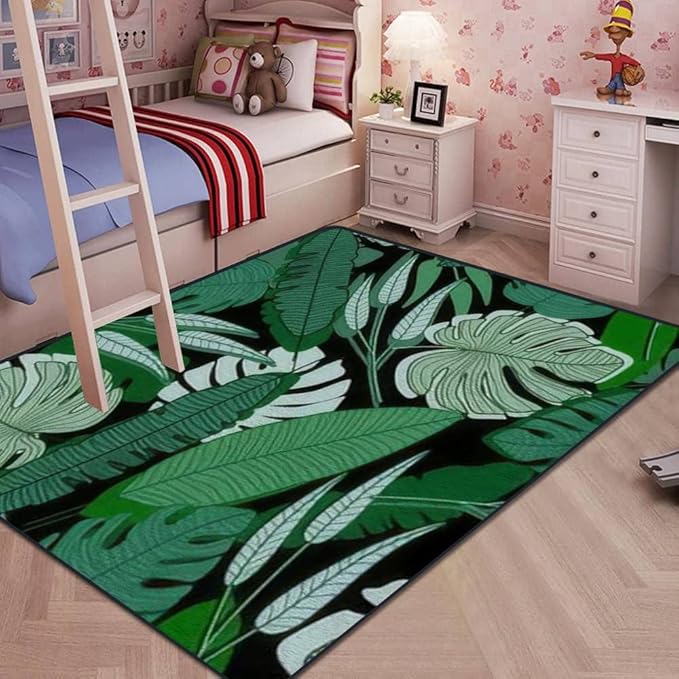Soft Kids Play Area Rugs 3D Home Jungle Palm Leaf Seamless Ttropical Palm Leaves Design for Printing Plush Rugs Non Slip Shaggy Carpets for Kids' Bedroom Classroom Playroom Nursery Décor - LeafyLoom