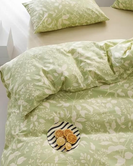 Green Botanical Comforter Set Full Sage Green Floral Comforter Cotton Women Girls Matcha Green Floral Plant Quilts Garden Bohemian Sage Green Blanket Rustic Leaf Blossom Full Bed Comforter - LeafyLoom