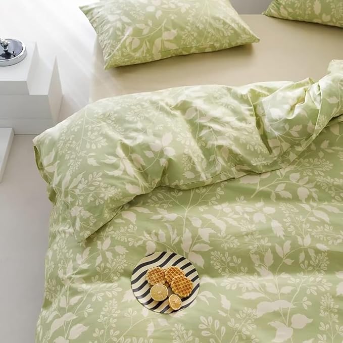 Green Botanical Comforter Set King Sage Green Floral Comforter Cotton Women Girls Matcha Green Floral Plant Quilts Garden Bohemian Sage Green Blanket Rustic Leaf Blossom King Bed Comforter - LeafyLoom