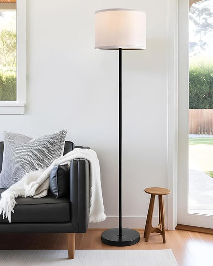 Oneach 61" Farmhouse Industrial Floor Lamp for Living Room Standing Floor Lamp Rustic Floor Lamps for Living Room Bedroom Tall Lamps with Rotary Switch for Bedroom with White Linen Lamp Shade - LeafyLoom