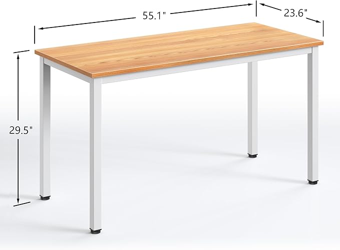 Computer Desk,55.1 inches Office Desk & Workstations for Home Office, Gaming Desk Computer Table,Modern Simple Style Laptop Table, Teak & White - LeafyLoom
