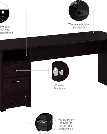 Bush Furniture Cabot 72W Computer Desk with Drawers in Espresso Oak - LeafyLoom
