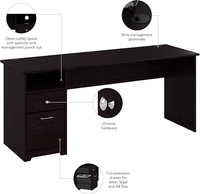 Bush Furniture Cabot 72W Computer Desk with Drawers in Espresso Oak - LeafyLoom