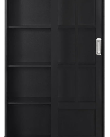 Ameriwood Home Aaron Lane Bookcase with Sliding Glass Doors, Black - LeafyLoom