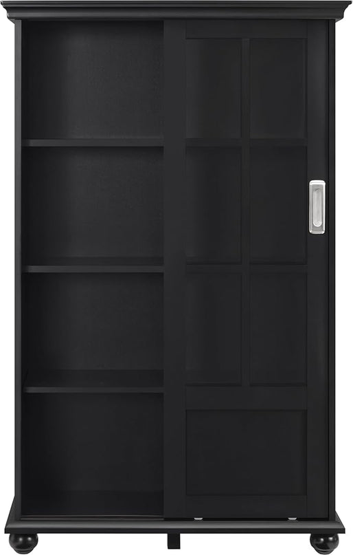 Ameriwood Home Aaron Lane Bookcase with Sliding Glass Doors, Black - LeafyLoom