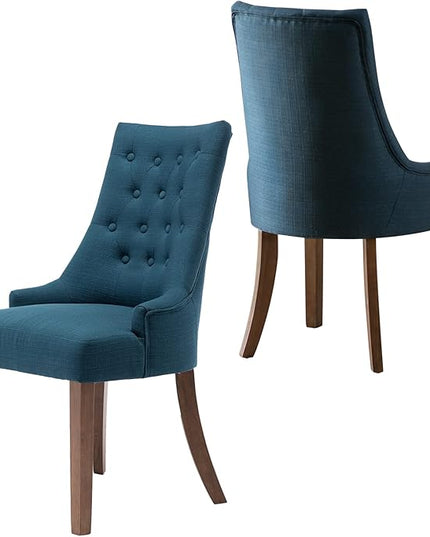 COLAMY Wingback Upholstered Dining Chairs Set of 2, Fabric Side Dining Room Chairs with Tufted Button, Living Room Chairs for Home Kitchen- Dark Blue - LeafyLoom