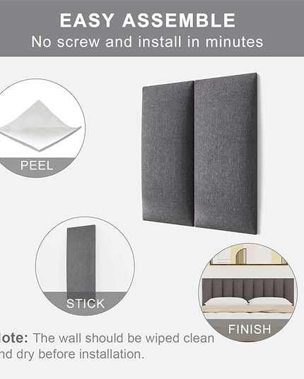 Tbfit Upholstered Wall Mounted Headboard, Soundproof Peel and Stick Headboards for Queen Size Bed, Dorm Tufted Floating Bed Headboard, Pack of 9 Panels Sized 10” x 24” (Charcoal Gray) - LeafyLoom