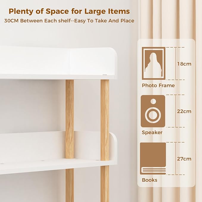 3-Tier Wooden Bookshelf, Modern Open Bookcase with Top Edge and Solid Wood Frame, Freestanding Bookshelf Storage Organizer for Home Office Living Room - LeafyLoom