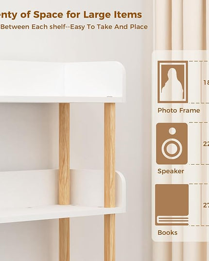 4-Tier Wooden Bookshelf, Modern Open Bookcase with Top Edge and Solid Wood Frame, Freestanding Bookshelf Storage Organizer for Home Office Living Room - LeafyLoom