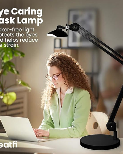 Neatfi XL 2,200 Lumens LED Task Lamp, 24W Super Bright Desk Lamp, 117 Pcs SMD LED, 4 Level Brightness, Dimmable, Task LED Light for Home, Office, Workbench (Non-CCT with Base, Black) - LeafyLoom