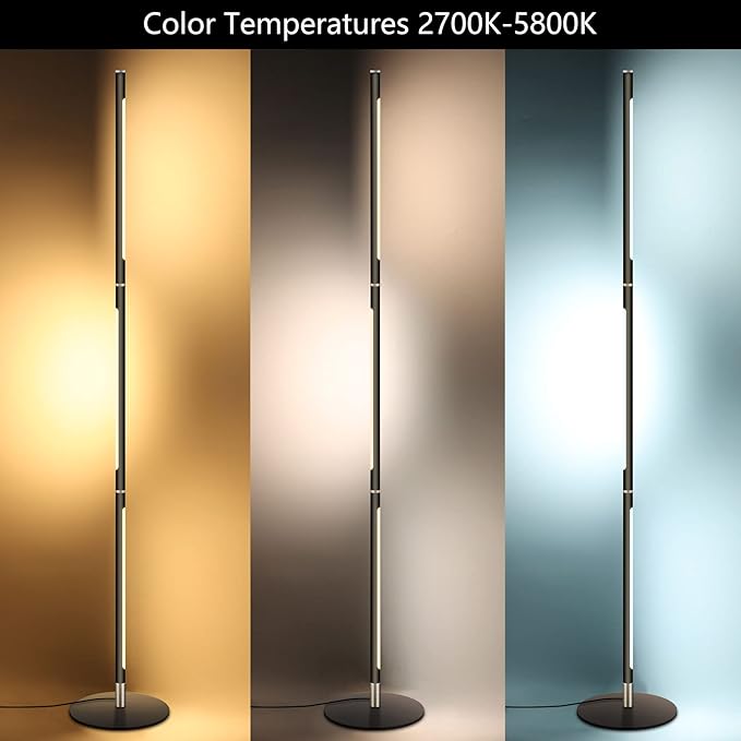 Modern Foor Lamp, Corner Lamp, Floor Lamp with Three Light Source, Led Floor Lamp with Remote & Touch Control, Black Standing Lamp for Bedroom, Livingroom, Ofiice - LeafyLoom