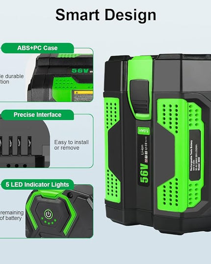 5.0Ah 56V Li-ion Battery Replacement for EGO 56V Battery with Holder Compatible with 56 Volt BA1400T BA4200 ST1502LB CS1604 LB4800 LB5804 HT2400 Crodless Tools - LeafyLoom