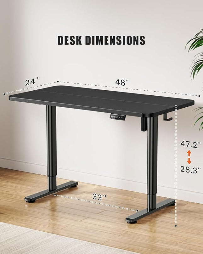 Electric Standing Desk Adjustable Height Stand Up Desk, 48" x 24" Sit Stand Desk, Low Noise Home Office Desk, Computer Desk with Splice Board, Child Lock & Memory Function, Black - LeafyLoom