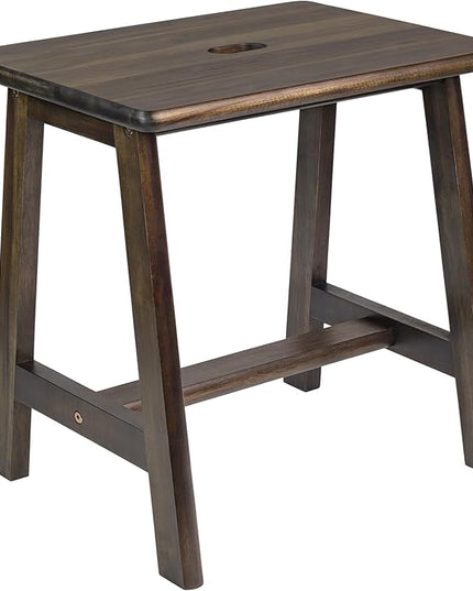 Rectangular Acacia Wood Stool (16.7" D x 13" W x 17.7" H) Small Bench Seat, Small End Table Stool, Bathroom Stool Wood, Plant Stool, Makeup Stool, Perfect Size for Living Room,Bathroom (Walnut Color) - LeafyLoom
