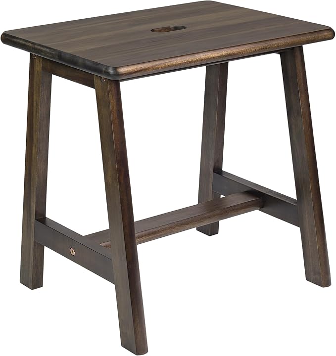 Rectangular Acacia Wood Stool (16.7" D x 13" W x 17.7" H) Small Bench Seat, Small End Table Stool, Bathroom Stool Wood, Plant Stool, Makeup Stool, Perfect Size for Living Room,Bathroom (Walnut Color) - LeafyLoom