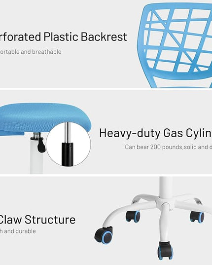 FurnitureR Kids Desk Chair, Small Office Chair Armless Adjsutable Swivel Task Chair with Soft Cushion for Study Kids Teens Child, Blue - LeafyLoom
