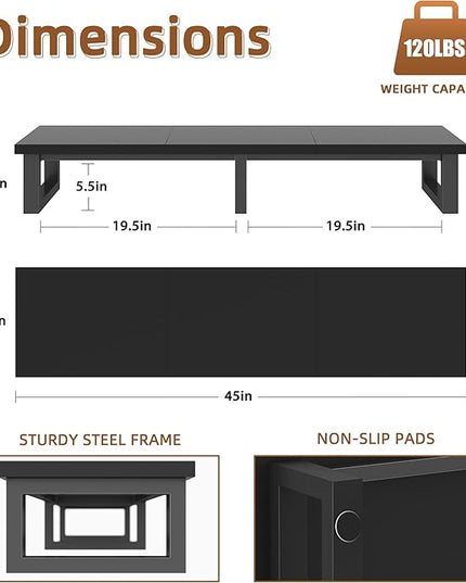 45" Large TV Riser for 32-60 inch TV, TV Riser Stand Shelf with Steel Legs, Tabletop TV Stand Riser for Home Office,Black - LeafyLoom