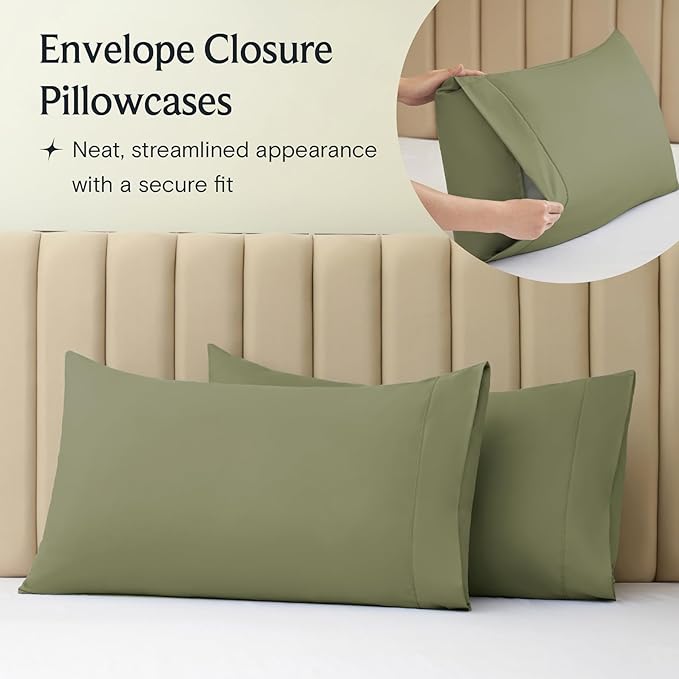LuxClub 4 PC Sheet Bed Sheets Deep Pockets 18" Eco Friendly Wrinkle Free-Kids-Fitted Sheets Machine Washable Hotel Bedding Silky Soft - Olive Twin - LeafyLoom