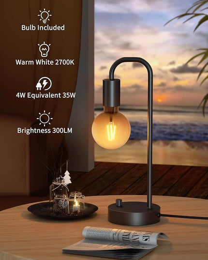 Industrial Table Lamp Set of 2, Fully Dimmable Beside Lamp with Gradient Black Art LED Bulb, Modern Nightstand Desk Lamp for Bedroom, Living Room, Office, Reading(Bulb Included) - LeafyLoom
