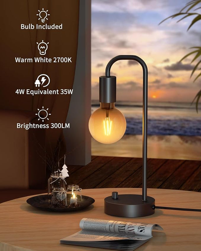 Industrial Table Lamp Set of 2, Fully Dimmable Beside Lamp with Gradient Black Art LED Bulb, Modern Nightstand Desk Lamp for Bedroom, Living Room, Office, Reading(Bulb Included) - LeafyLoom
