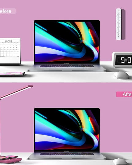 poukaran Desk Lamp, LED Desk Lamp with Wireless Charger, USB Charging Port, Table Lamp with Clock, Alarm, Date, Temperature, Office Lamp, Desk Lamps for Home Office, Pink - LeafyLoom