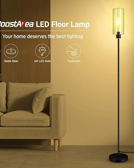 BoostArea Floor Lamp for Living Room, Modern Standing Lamp Stand Up Lamp with Seeded Glass Lampshade, Simple Design Floor Lamp Pole Lamp Tall Lamps for Bedroom, Living Room, Office, Kids Room, Reading - LeafyLoom