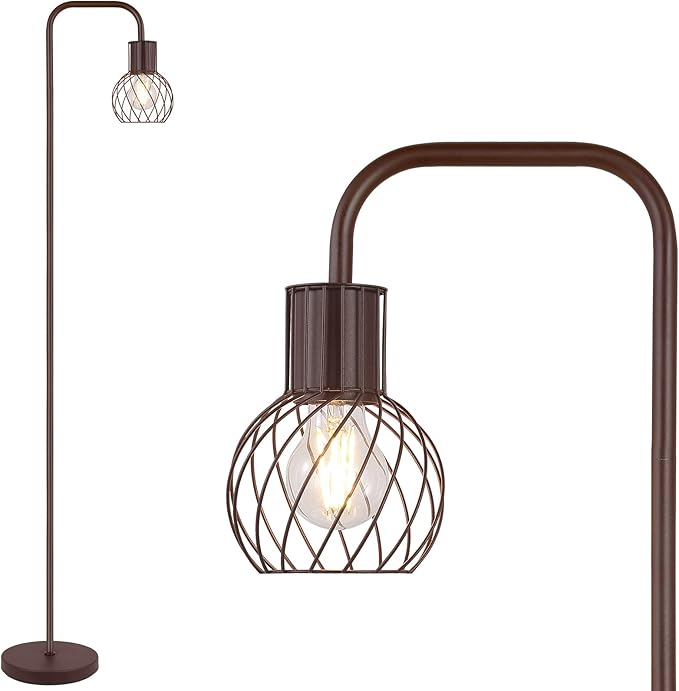 Floor Lamp, Industrial Floor Lamp, Modern Standing Lamp with 6W LED Bulb, Foot Switch, Metal Floor Lamp for Living Room, Bedroom, Office, Vintage，Rustic Minimalist Farmhouse Stand Up Lamp Brown - LeafyLoom