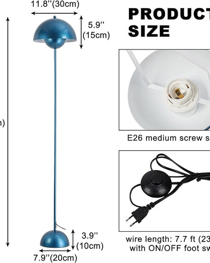 COSYLUX Modern Floor Lamp for Living Room, Industrial Tall Standing Lamp for Bedroom, Metal Shade Reflecting Light reading Floor Lamp for Office, Nursery Room, Corner(Pearl Gentian Blue) - LeafyLoom