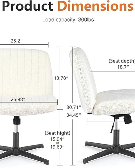 Sweetcrispy Office Chair No Wheels - Armless Desk Chair No Wheels Cross Legged Office Chair Wide Swivel Teddy Fabric Home Office Desk Chairs - LeafyLoom