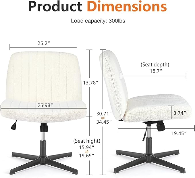 Sweetcrispy Office Chair No Wheels - Armless Desk Chair No Wheels Cross Legged Office Chair Wide Swivel Teddy Fabric Home Office Desk Chairs - LeafyLoom