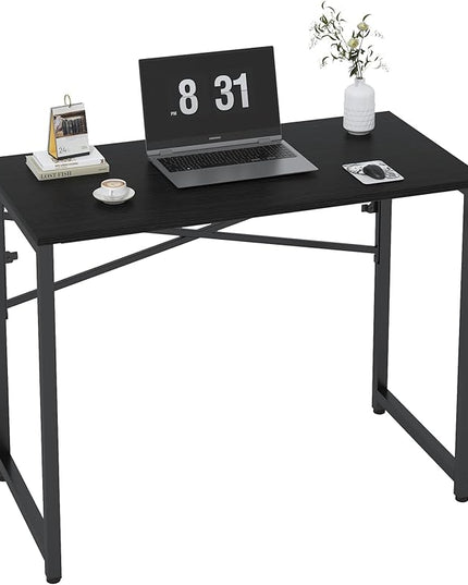 39 Inch Foldable Computer Desk, Folding Space-Saving Home Office Table, Study Writing Gaming Workstation for Small Space, No Assembly Needed,Black - LeafyLoom