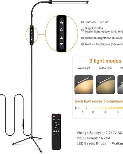 EBEST Led Floor Lamp with Remote LED lamp lash light for Eyelash Extensions Craft task Lamps Floor Standing light Gooseneck Dimmable reading lamp eyelash Lamp for Lashes makeup - LeafyLoom